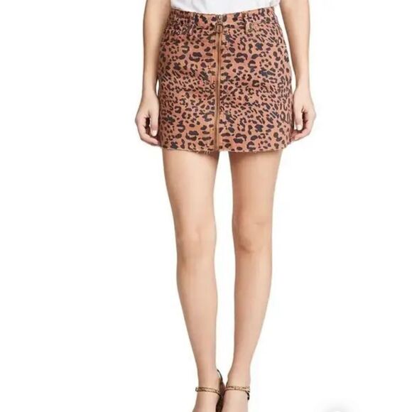Free People We the free Women's Zip It Up Leopard Print Denim Mini Skirt - Picture 2 of 12